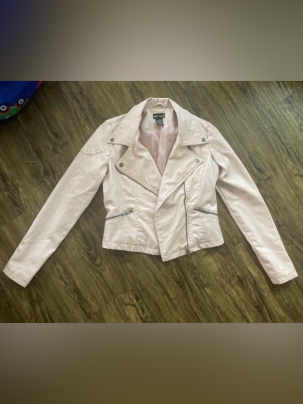Wet Seal Light Pink Faux Leather Moto Jacket Women’s Size Small